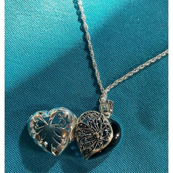 Marcasite Sterling Heart Locket Necklace - Picture 13 of 15